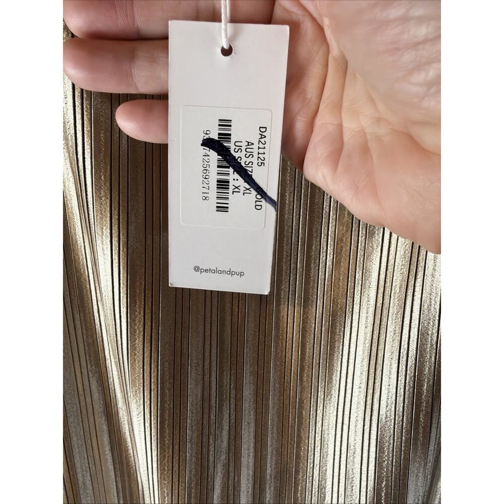 NWT Petal and Pup Liza Shimmering Gold Pleated Maxi Dress Size XL - Picture 9 of 11
